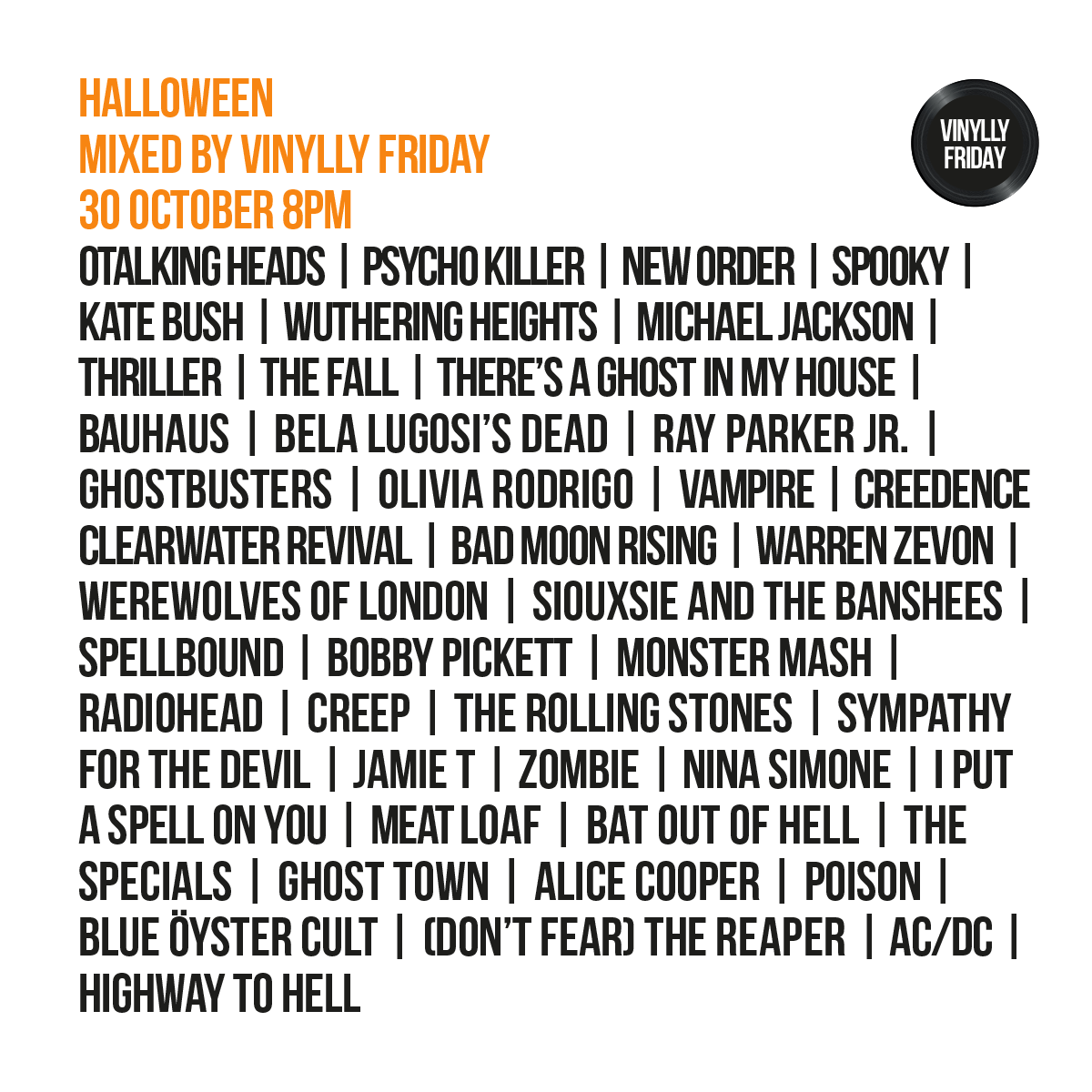 Vinylly Friday Halloween event artwork.